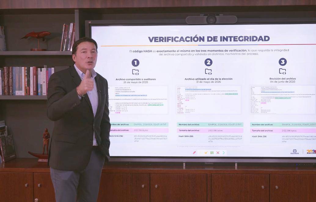La Registraduría Nacional reveló que no hubo alteración en los softwares y el censo electoral para las elecciones presidenciales del 31 de mayo de 2026. FOTO: Registraduría