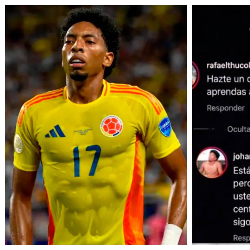 Johan Mojica y la respuesta que supuestamente le lanzó a un aficionado en redes sociales. Aunque él lo negó. FOTOS GETTY Y X