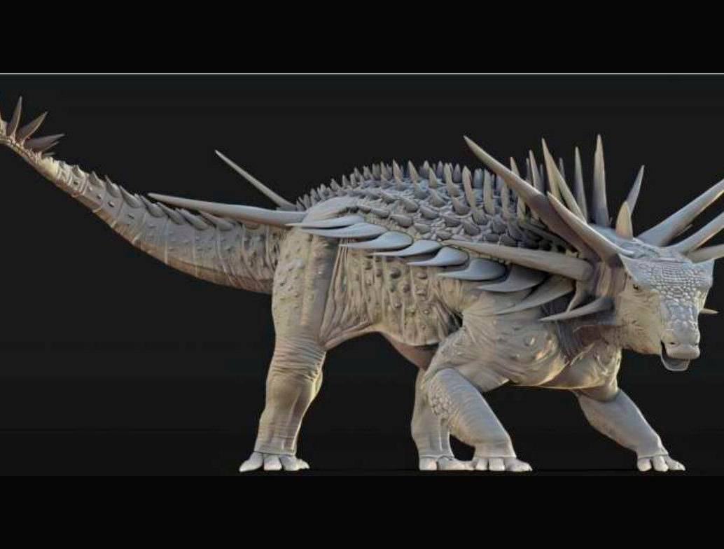 Reconstrucción del <i>Spicomellus afer</i>, el anquilosaurio jurásico descubierto en Marruecos con un collar de púas de casi un metro. FOTO cortesía Universidad de Birmingham