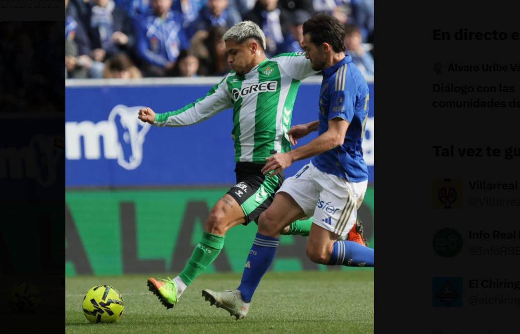 El colombiano Juan Camilo ‘Cucho’ Hernández en una de las acciones del partido. Al final, en el minuto 80 salió lesionado. FOTO TOMADA X@RealBetis