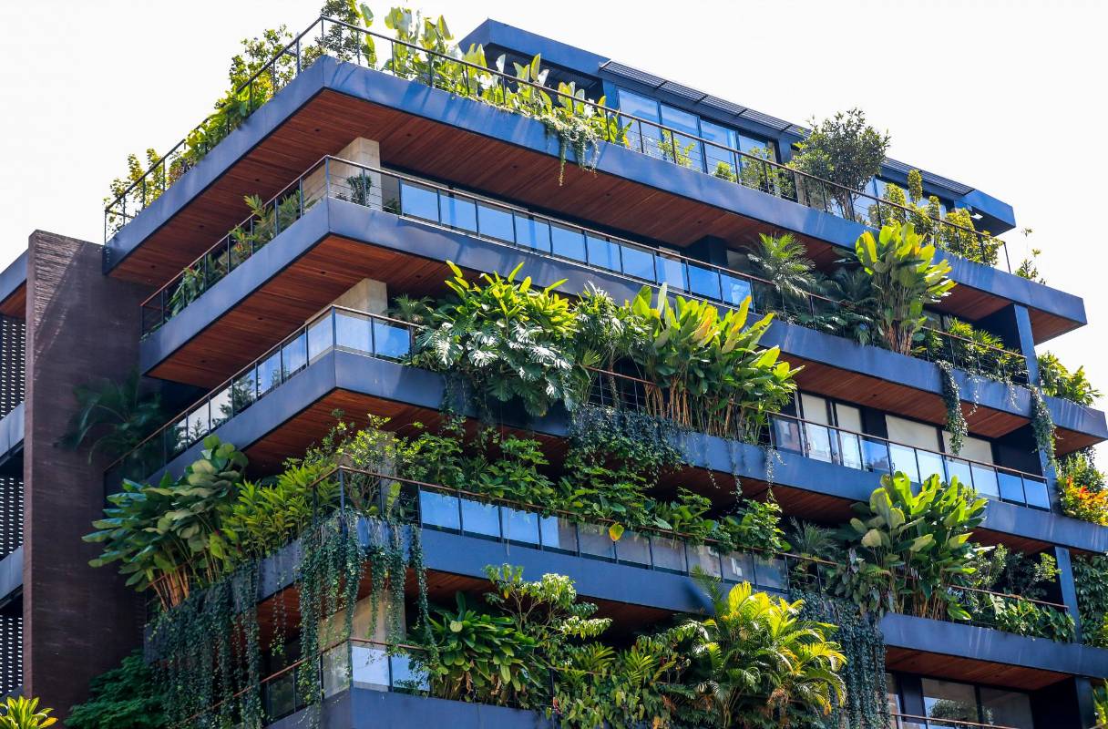 Edificio ubicado en calle escondida carrera 30 con la 16 A sur. Los jardines verticales ayudan a filtrar los gases nocivos, atrapan kilogramos de polvo entre muchos beneficios. FOTO: Jaime Pérez