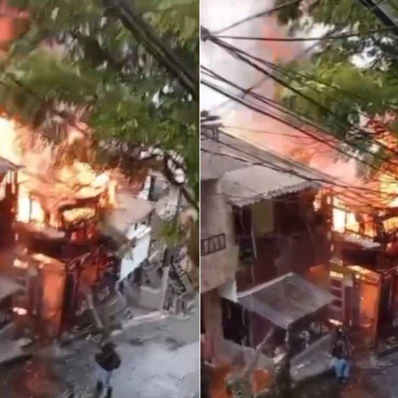 Así se veía el incendio en Manrique Versalles en la mañana de este jueves. Las autoridades investigan las causas. FOTO: CORTESÍA