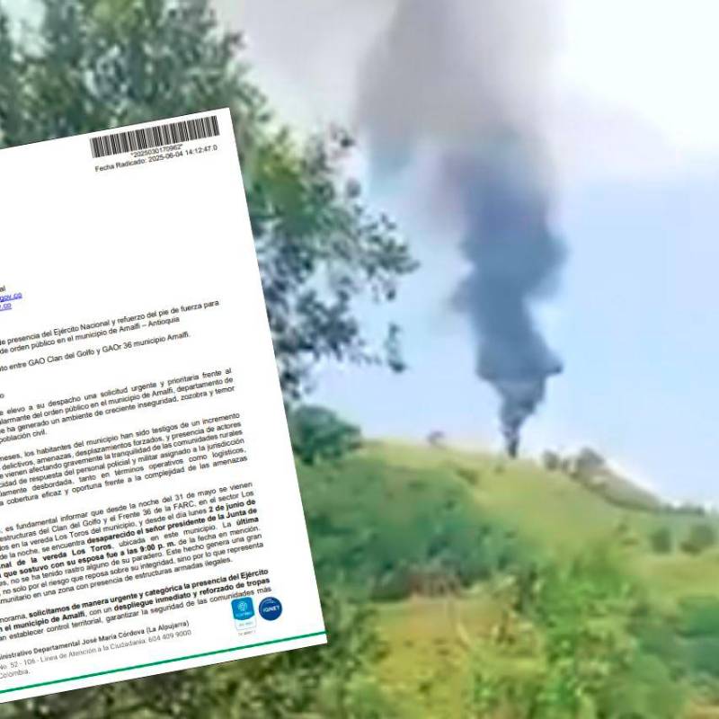 Con este documento, el secretario de Seguridad de Antioquia, general (r) Luis Eduardo Martínez, le pidió apoyo oficial en la vereda El Toro, de Amalfi, pero la solicitud fue ignorada. FOTOS: CORTESÍA