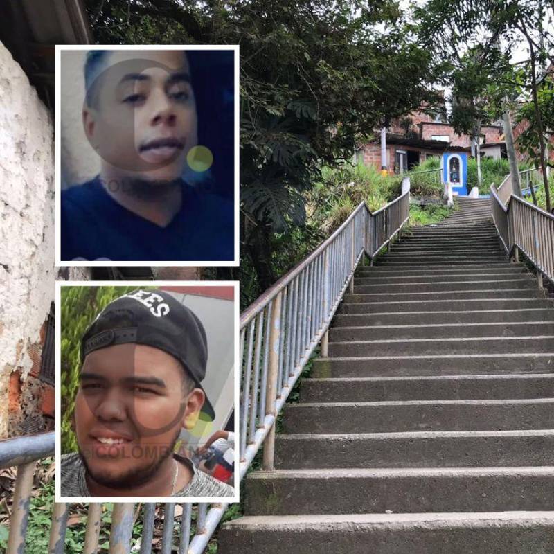 En estas escaleras ocurrió el tiroteo entre los militares y presuntos integrantes del grupo criminal Los Pájaros, hecho que dejó muertos a Wilder Alexánder Pérez Agudelo (arriba), de 36 años, y a Julián Gallego Posada (abajo), de 26. FOTO: LAURA ROSA JIMÉNEZ VALENCIA