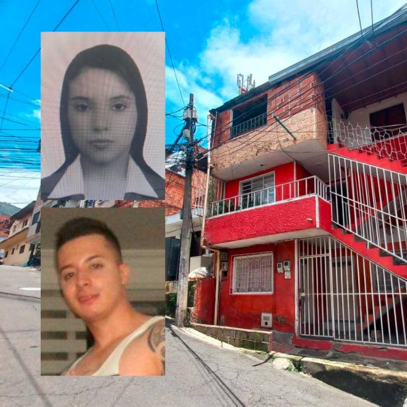 En el tercer piso de esta vivienda del barrio Pérez, de Bello, ocurrió el asesinato de Katerin Lizeth Casas Rodas (arriba), de 33 años, y la posterior muerte de Sebastián Fernández Salas (abajo), de 34, quienes vivían en unión libre en esta propiedad desde hace un año. FOTO: MAURICIO PALACIO