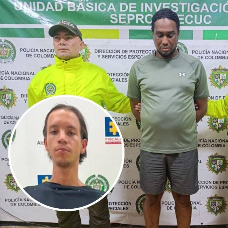 Stracey Diámin Karim Agata (principal) provenía de la isla de Curazao, en el Caribe, y fue capturado por un hecho que vincularía a una menor de 14 años que estaría siendo explotada sexualmente. En este caso también se logró la detención de Alexánder Sánchez García (detalle). FOTOS: CORTESÍA