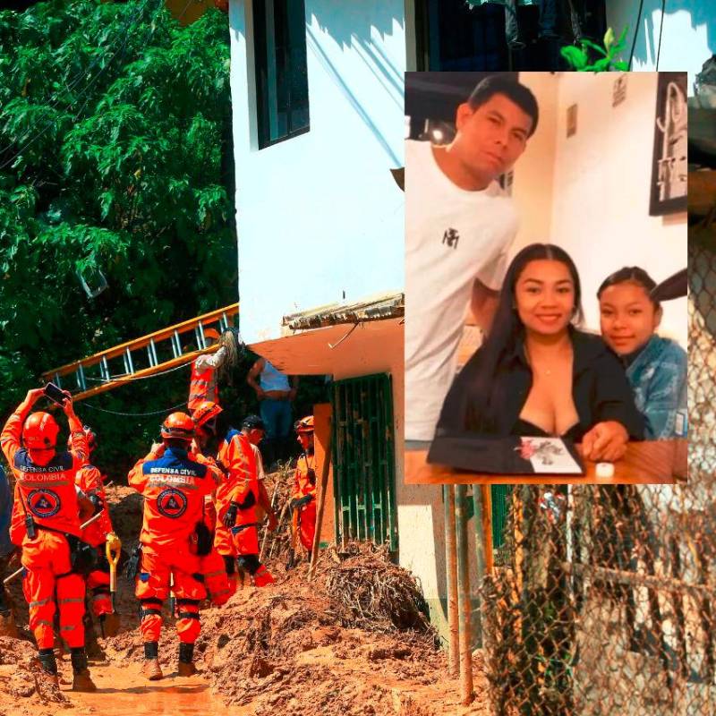 Los organismos de socorro continúan atendiendo la emergencia en la vereda La Doctora, de Sabaneta, que dejó cinco víctimas, entre ellas tres de una misma familia (detalle): Deiby Roqueme Mendoza, de 39 años; su esposa Liz Patricia Luna Hernández, de 31, y su hija Natalia Lucía Roqueme Luna, de 12 años. También murieron María Elena Montoya de Cardona, de 78 años, y su hijo William de Jesús Cardona Montoya, de 60 años. FOTO: CAMILO SUÁREZ Y CORTESÍA