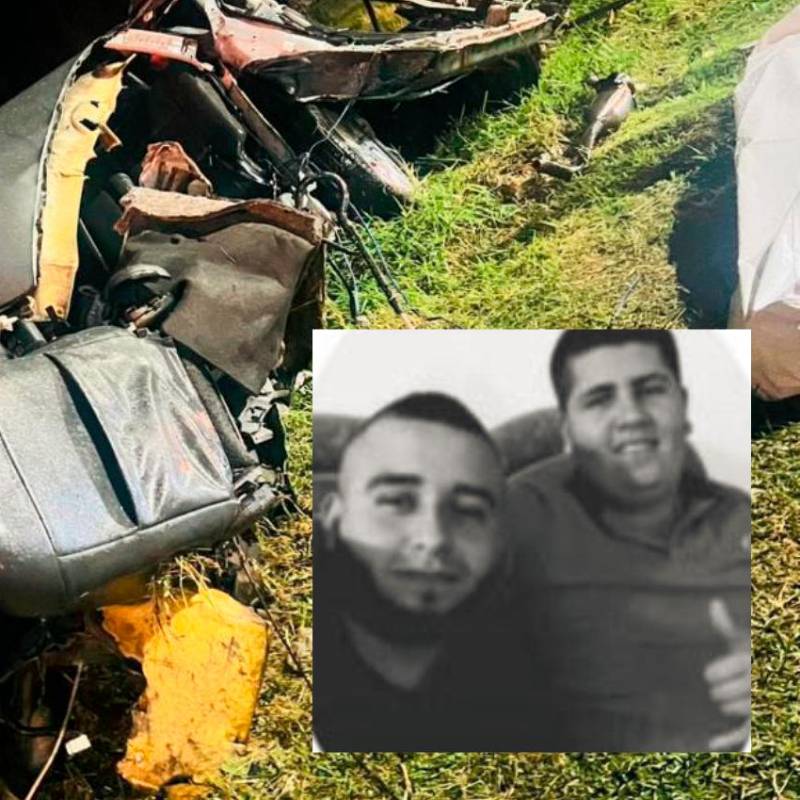 Juan Alberto Aristizábal Zuluaga (izq.) y Juan Pablo Montes Duque (der.) fueron las dos víctimas de este siniestro en la autopista Medellín-Bogotá, en el que tras la colisión de su carro contra un poste, este quedó convertido en chatarra. FOTOS: CORTESÍA MI ORIENTE