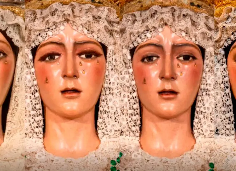 A la izquierda la virgen original. A la derecha la restaurada y le siguen los arreglos que intentaron hacerle tras el escándalo (dos en menos de 24 horas, los del extremo derecho). FOTOS Captura de pantalla RTVE