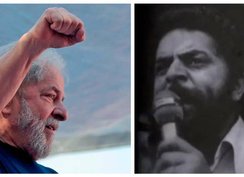 Luis Inácio Lula da Silva durante la última contienda electoral (izq.) y durante sus años como líder sindical en 1979 (der.). FOTO: imágenes tomadas de la red social Twitter.