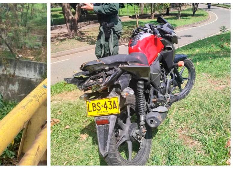 Con escalera en mano, los bomberos realizaron el rescate del hombre que conducía este automotor. FOTO: Cortesía Denuncias Antioquia