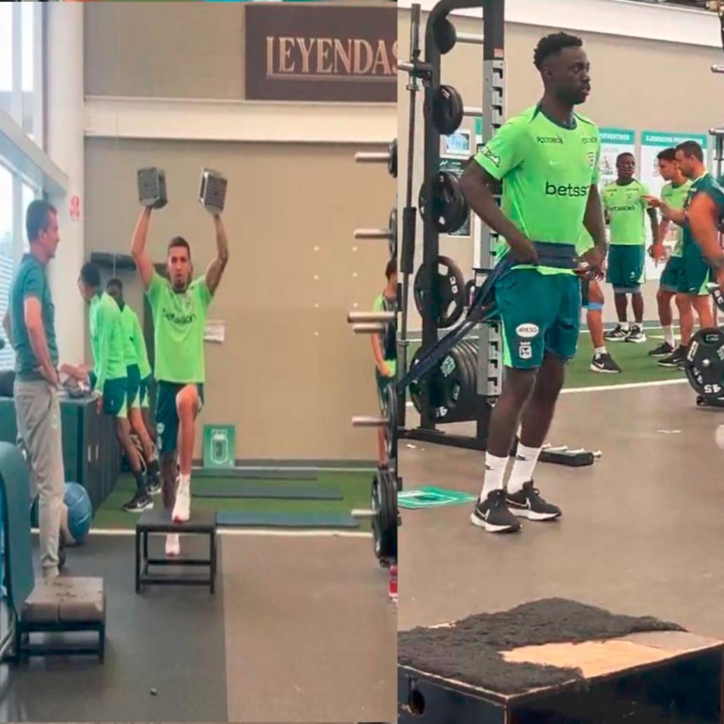 Daniel Muñoz y Dávinson Sánchez en el Centro de Alto Rendimiento de Atlético Nacional. FOTO PANTALLAZOS TOMADOS DEL VIDEO DE X
