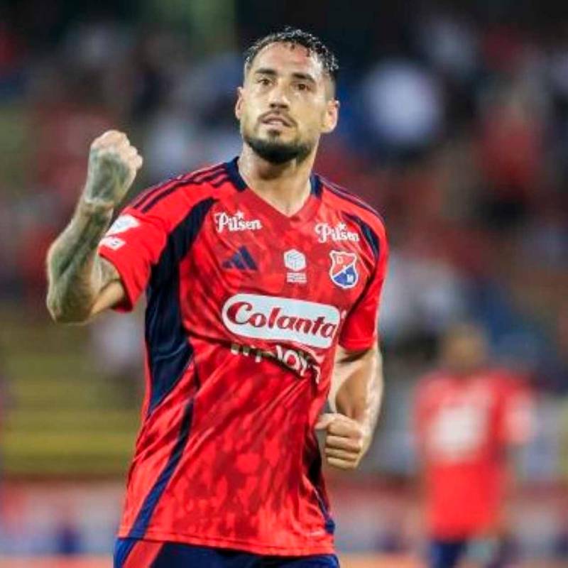 El delantero del DIM, Francisco Fydriszewski, fue la figura en la victoria ante Santa Fe 3-0 para avanzar a la semifinal de la Copa Betplay. FOTO CAMILO SUÁREZ 