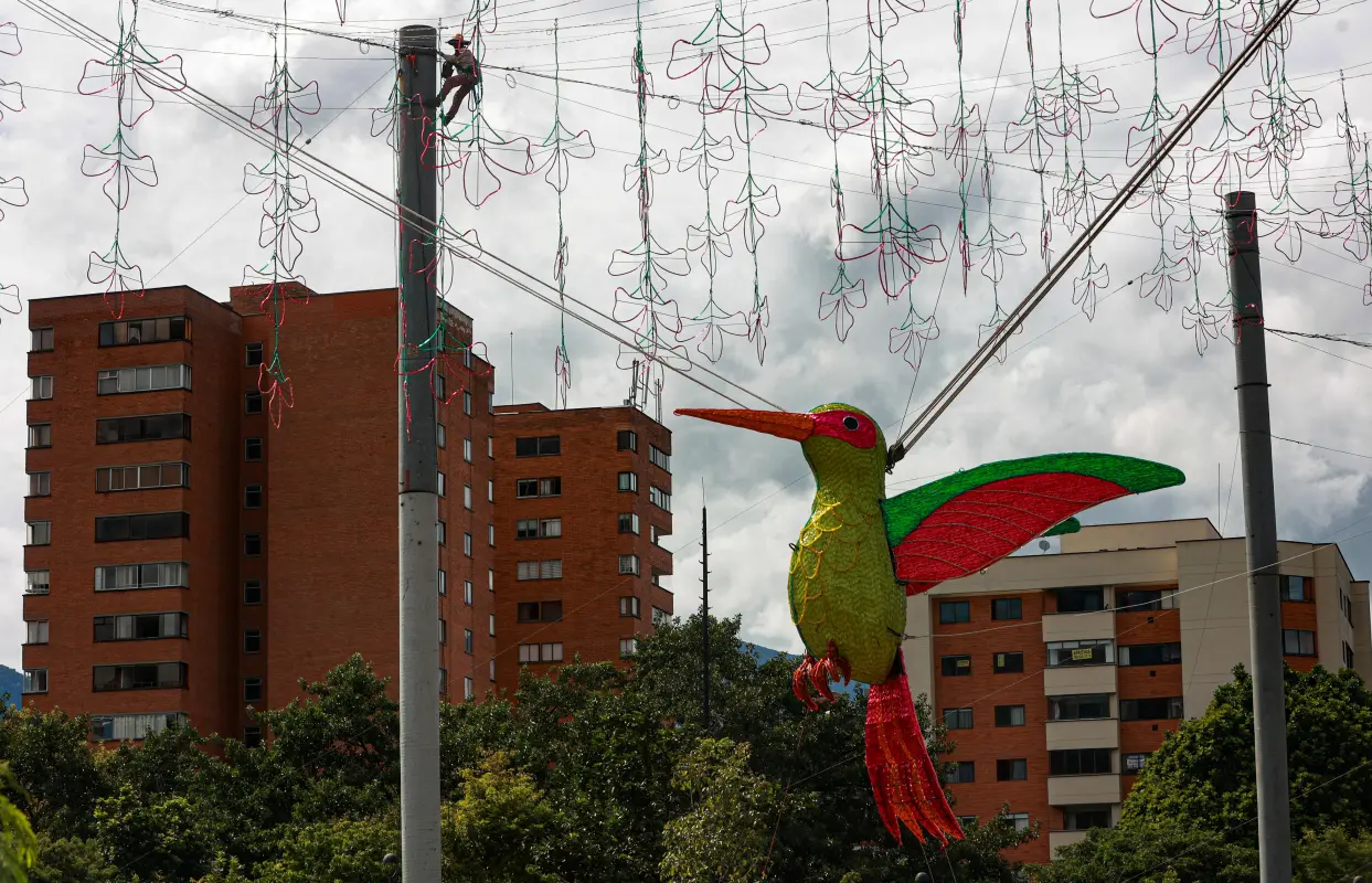 Aunque la fecha de encendido aún está por llegar, los trabajos de montaje avanzan a paso firme y ya permiten atisbar la belleza que engalanará la capital antioqueña. Foto: Manuel Saldarriaga Quintero.