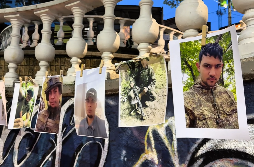 Con fotos y velas, en San Cristóbal pidieron ayuda para dar con el paradero de más de 30 jóvenes paisas desaparecidos en la guerra Rusia-Ucrania. Foto: cortesía.