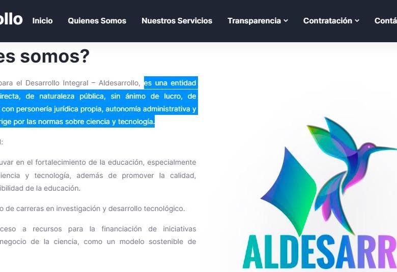 Imagen del portal web de Aldesarrollo donde explican su razón social. 