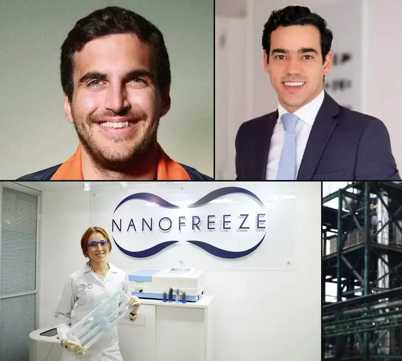 Imagen arriba: José Gedeón, cofundador de Cobre; Luis Alberto Rodríguez, fundador de Dapper; y Santiago Suárez, cofundador de Addi. Imagen abajo: Isabel Pulido, fundadora de NanoFreeze y Mauricio Velásquez, presidente de Sucroal. Foto: Forbes Colombia.