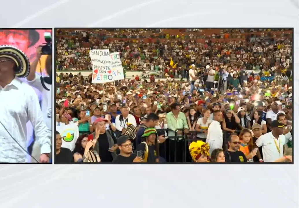El presidente Petro en la plaza de toros de Cartagena en un evento político en plena recta final de elecciones. Foto: tomada de video