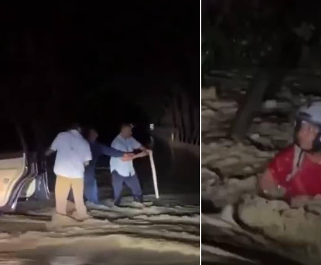 Un hombre, identificado como Jesús, fue salvado de la corriente por el gobernador de Córdoba y su equipo de trabajo. FOTOS: Capturas de video 