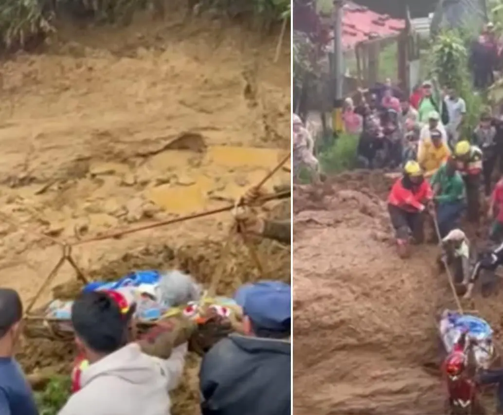 Una adulta mayor fue rescatada de la avalancha en Bello. FOTOS: Capturas de video 