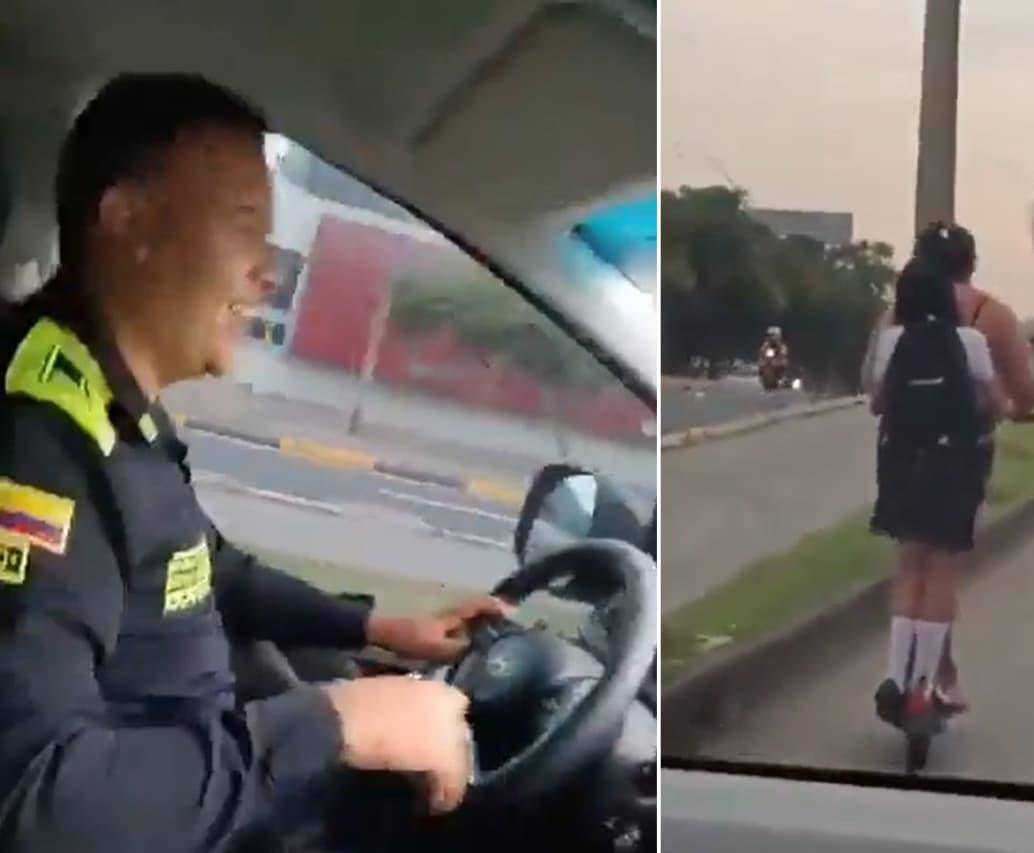 Polémica por dos policías que insultaron dos mujeres en un carril exclusivo del MIO, en Cali. FOTOS: Captura de video