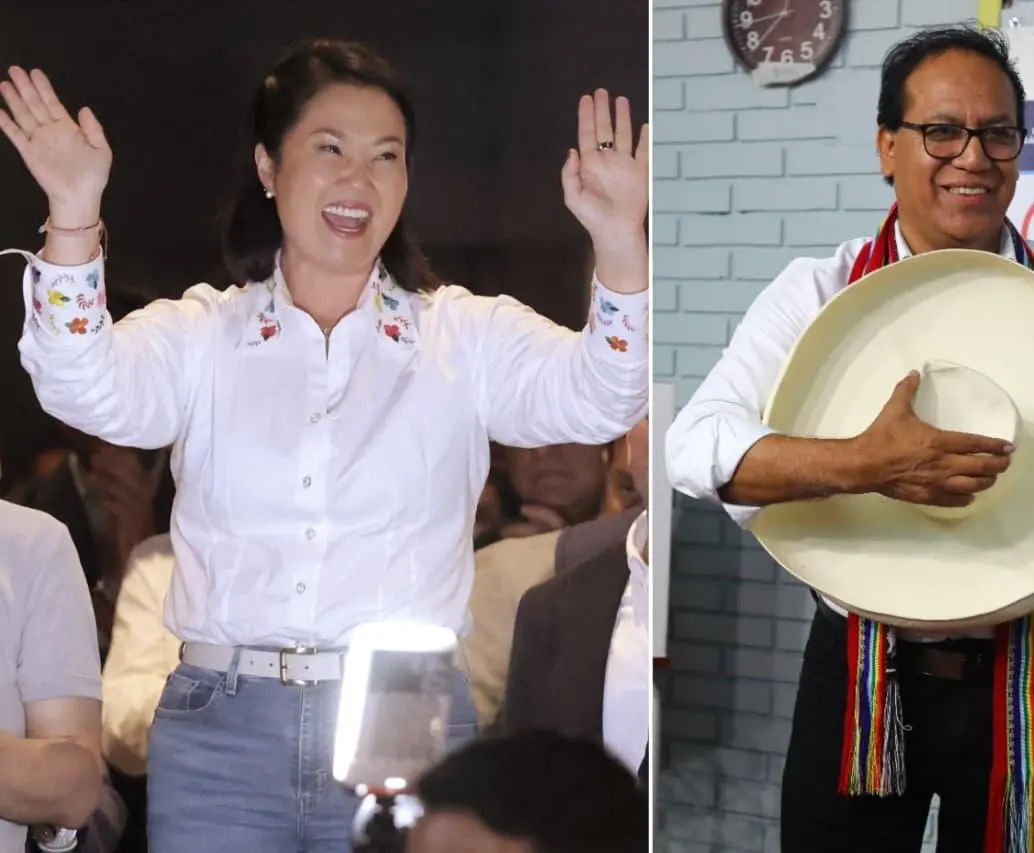 Así van las elecciones presidenciales en Perú entre los candidatos Keiko Fujimori y Roberto Sánchez. FOTOS: AFP - GETTY