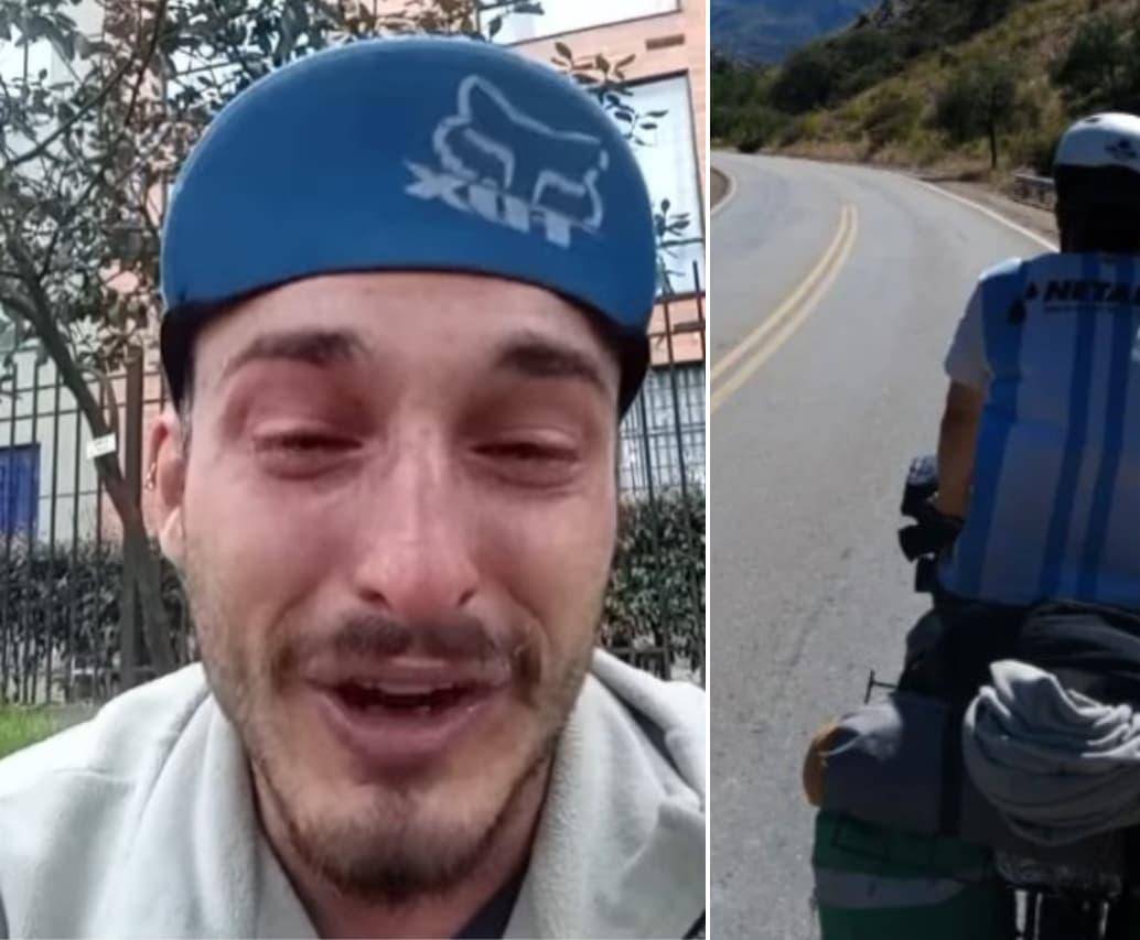 Augusto Cardinale fue víctima de un robo mientras transitaba en su bicicleta por Bogotá. FOTOS: Capturas de pantalla.