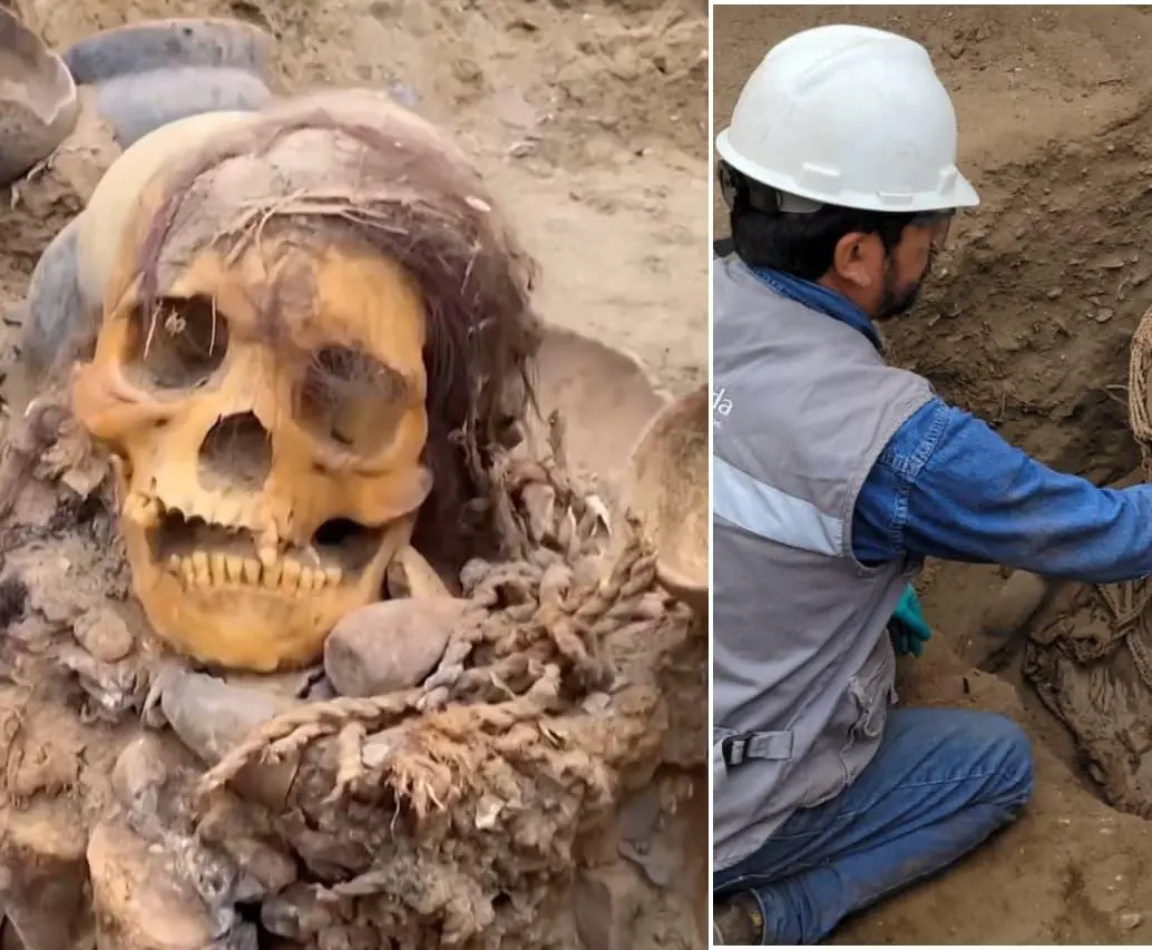 Un sorprendente hallazgo se produjo en Lima, Perú, cuando obreros instalaban tuberías. FOTOS: Empresa Cálidda