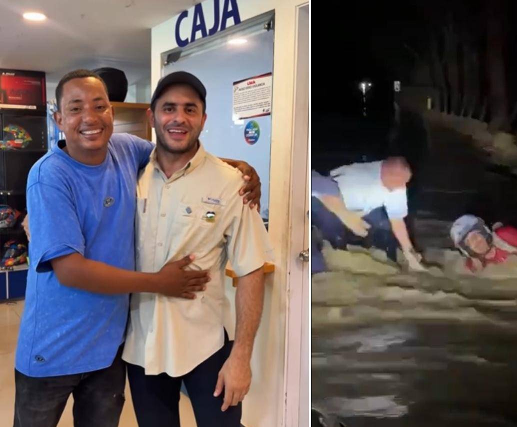 El gobernador de Córdoba, Erasmo Zuleta Bechara, le regaló una moto nueva al hombre que salvó de las inundaciones. FOTOS: Capturas de video 