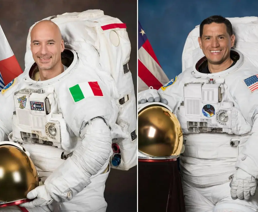 El astronauta italiano Luca Parmitano (izquierda) y el estadounidense de padres salvadoreños Frank Rubio (derecha) forman parte de la tripulación de la misión Artemis III. FOTOS: Artemis III