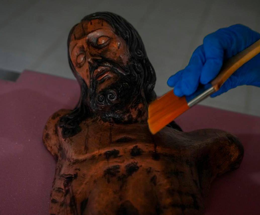 El Cristo Mutilado de Bojayá se encuentra en la iglesia San Pablo Apostol en Bellavista Nuevo. FOTO: Ministerio de las Culturas, las Artes y los Saberes 