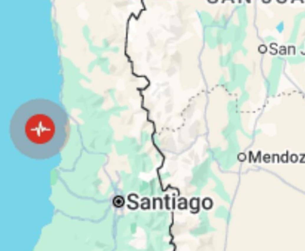 Un temblor de magnitud 5,5 se registró este lunes 6 de julio de 2026 en la costa de Chile. FOTO: Captura de imagen - Google