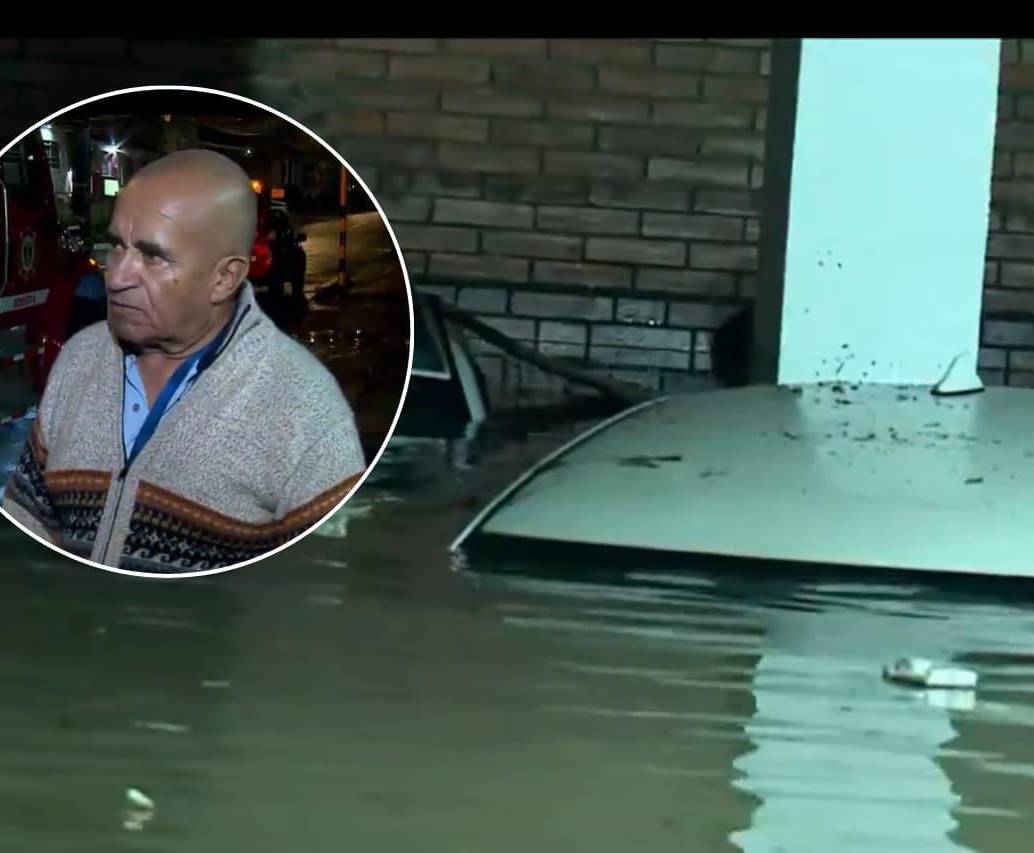 El señor Miguel Pinzón Fandiño casi se ahoga tras quedar atrapado en un parqueadero inundado en Bogotá. FOTOS: Capturas de video