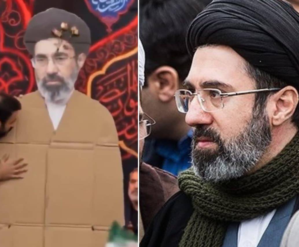 <b>Mojtaba Jamenei</b> en una figura de cartón en Irán. FOTOS: Wikimedia Commons - captura de video 