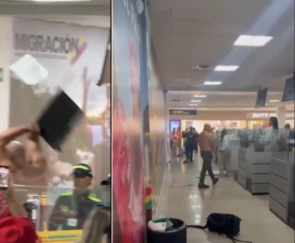 Un hombre generó daños en el Aeropuerto Internacional Rafael Núñez de Cartagena. FOTO: Captura de pantalla