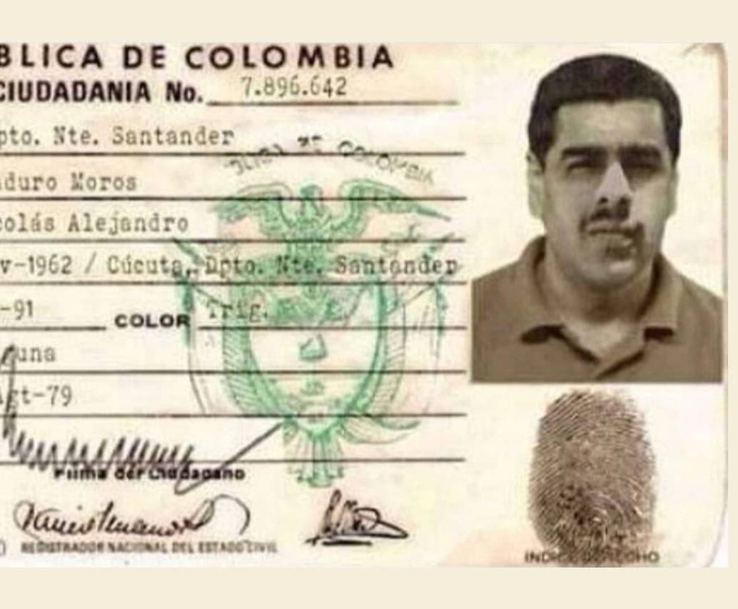 En redes sociales circula una supuesta cédula colombiana con el nombre de Nicolás Alejandro Maduro Moros. FOTO: Tomada de las redes sociales 