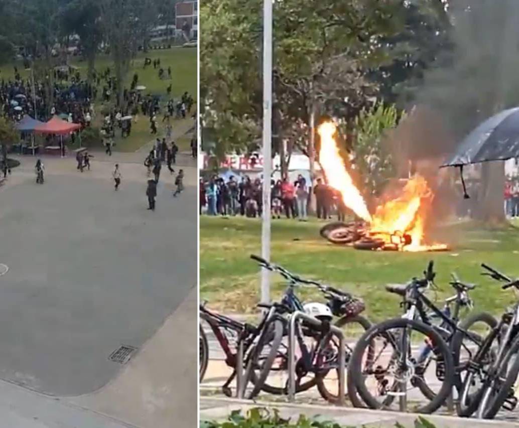 Varios disturbios se presentaron en la tarde de este martes en la Universidad Nacional de Bogotá. FOTOS: Tomadas de las redes sociales 