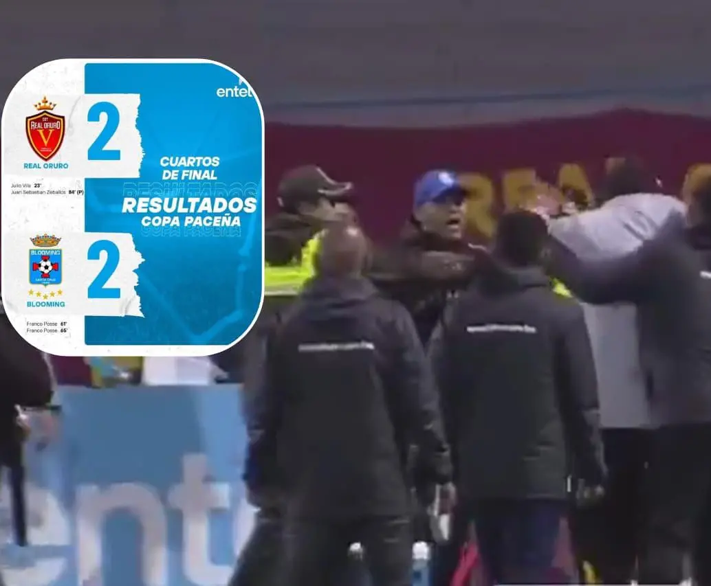 Así fue el partido en Bolivia, entre Real Oruro y Blooming<b>, </b>que terminó con 17 expulsados. FOTO: Capturas de video 