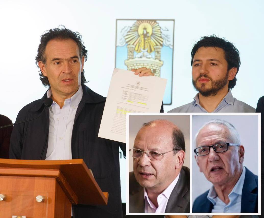 Adelante, los ministros de Salud y Hacienda, que deberán responder ante el desacato. Atrás, el alcalde de Medellín y su gabinete. FOTO: Cortesía y Colprensa