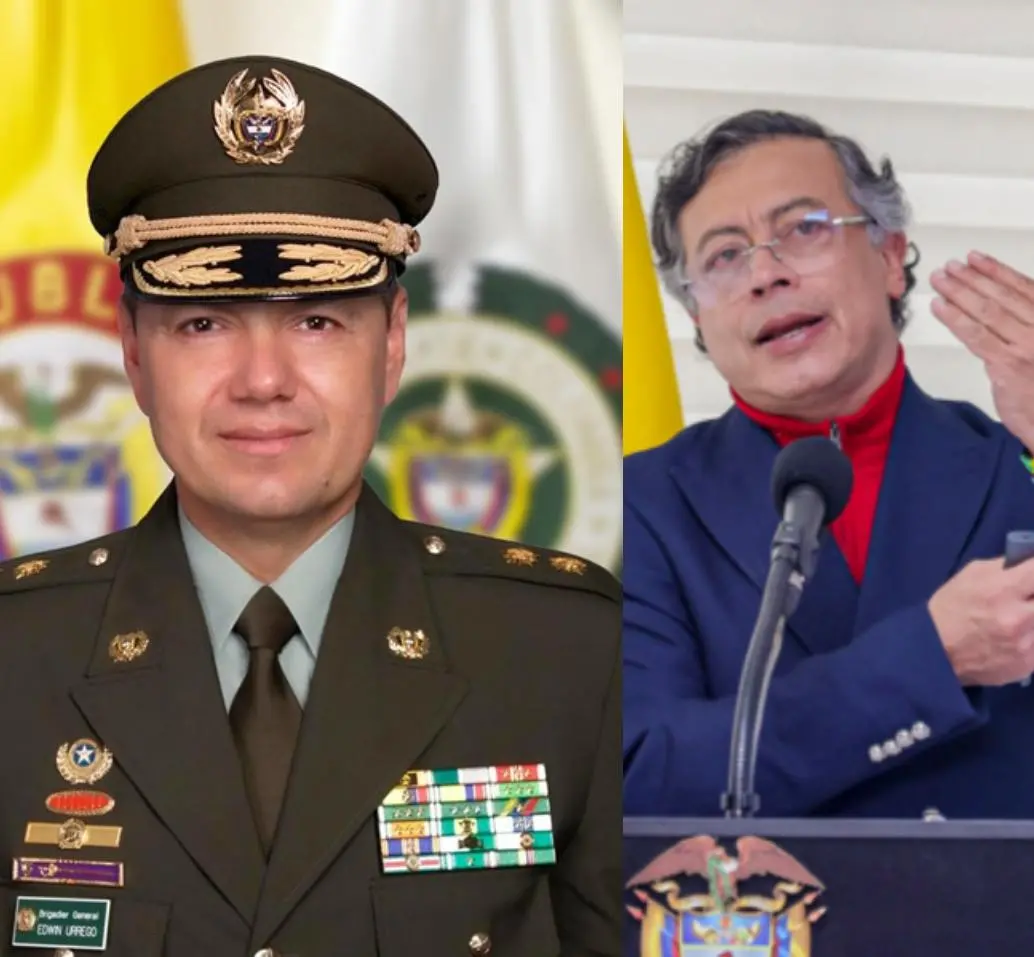 General Edwin Urrego y el presidente Gustavo Petro: Fotos: AFP y Policía Nacional