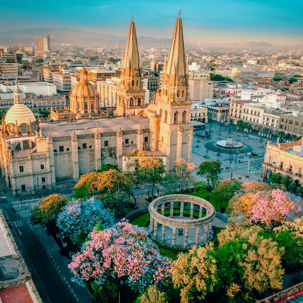 El Centro Histórico de Guadalajara de noche es un espectáculo visual y cultural vibrante con la iluminación de sus joyas históricas. Foto: Oficina de Visitantes y Convenciones de Guadalajara