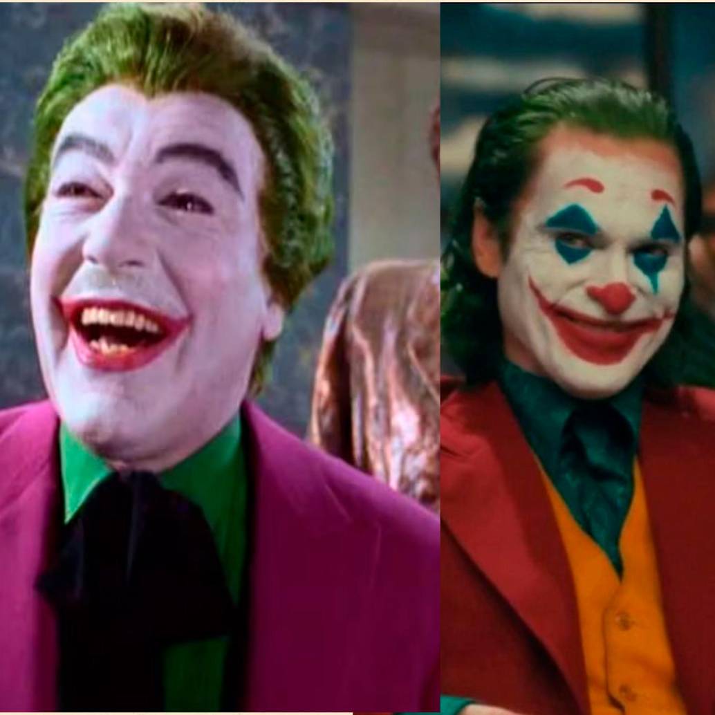 César Romero , en 1966, y Joaquin Phoenix, en 2019 y 2024, como The Joker. FOTO Cortesía