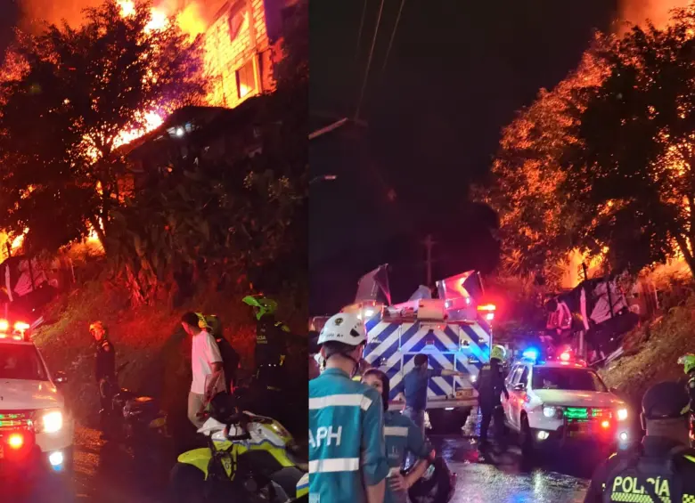 Las llamas se extendieron por todo el lugar dejando daños en el techo y las paredes de las viviendas. FOTO: Cortesía Denuncias Antioquia