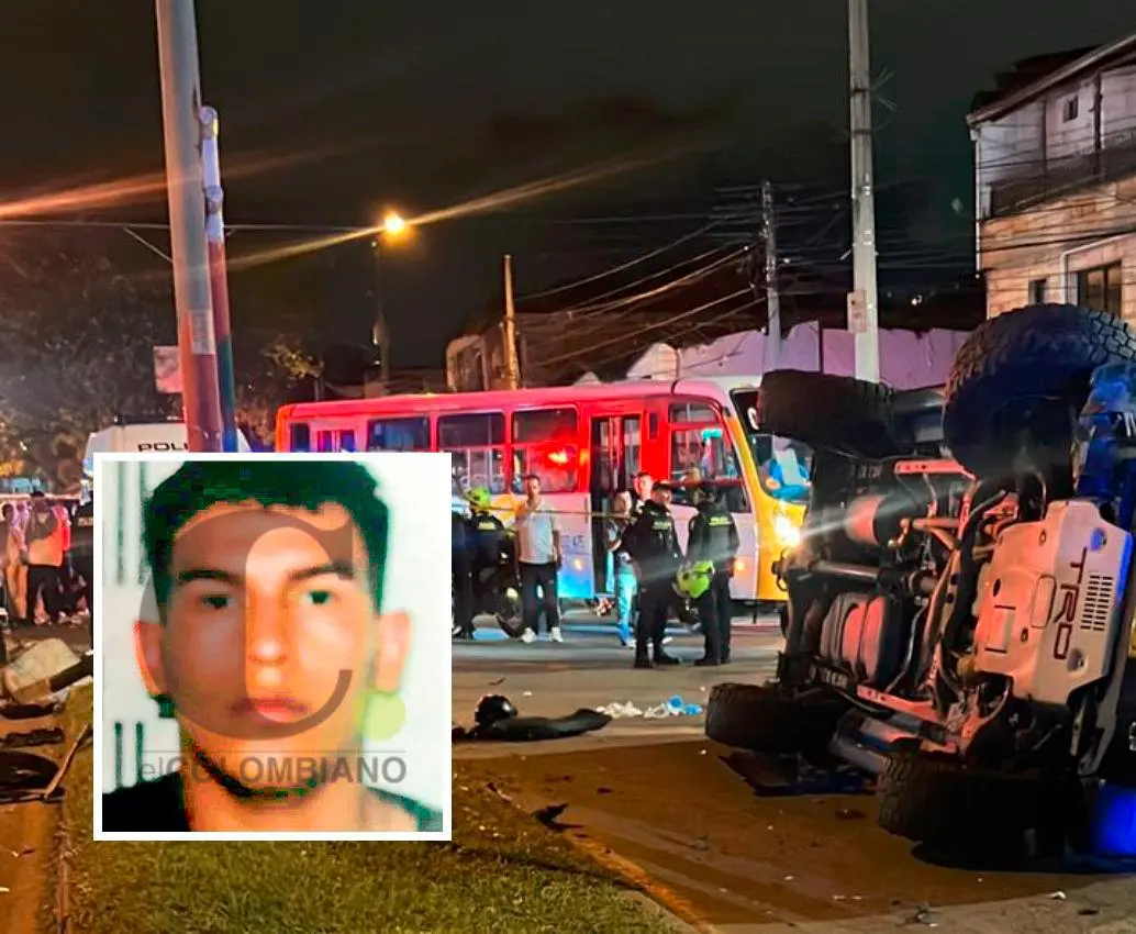 Así quedó la camioneta de quien sería la víctima del intento de hurto en la avenida 80 y que se llevó por delante a dos motorizados, quienes serían los que iban a cometer el robo. En el hecho falleció Álvaro Javier Muñoz Pérez (detalle), de 27 años. FOTO: CORTESÍA
