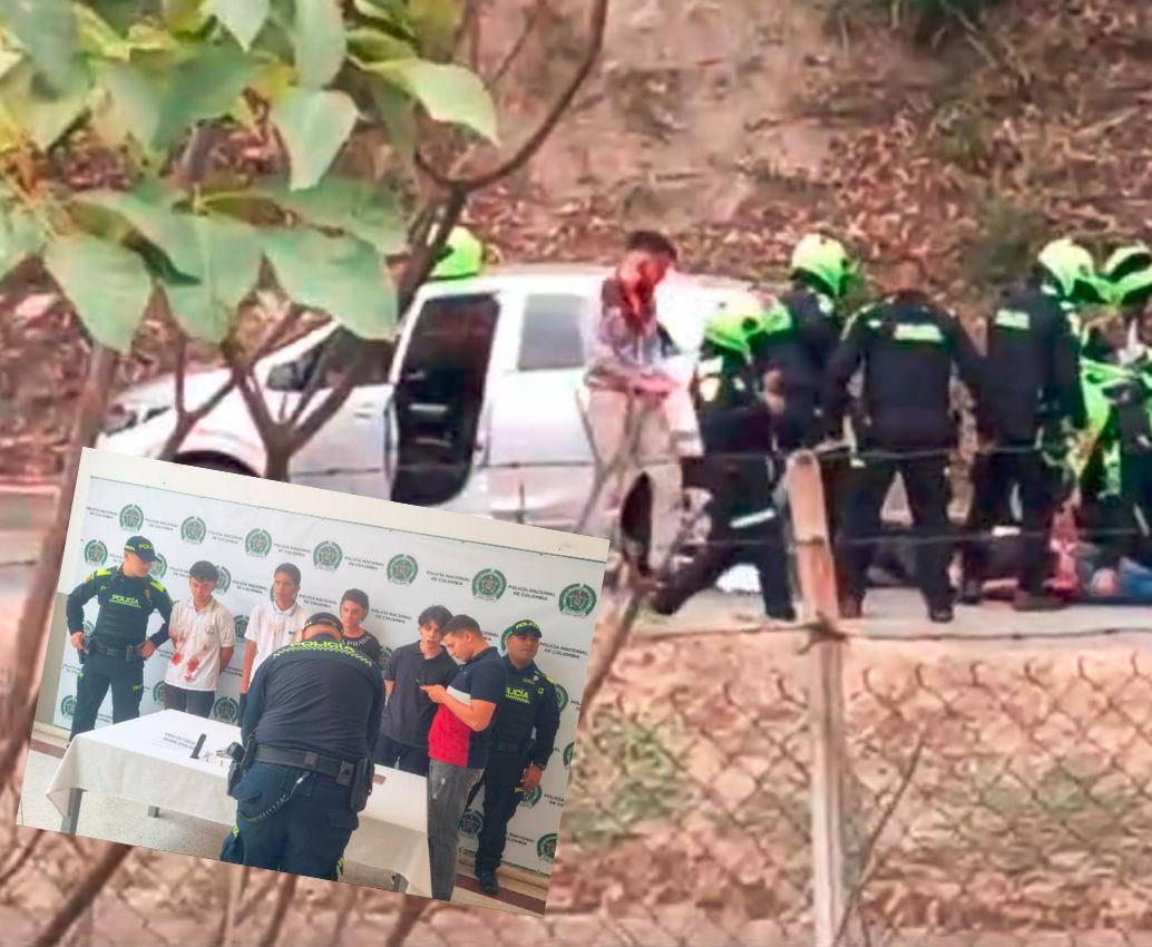 La Policía capturó a las cuatro persnas que estaban en el vehículo y transportaban a un conductor de aplicación que estaba secuestrado. FOTOS: CORTESÍA