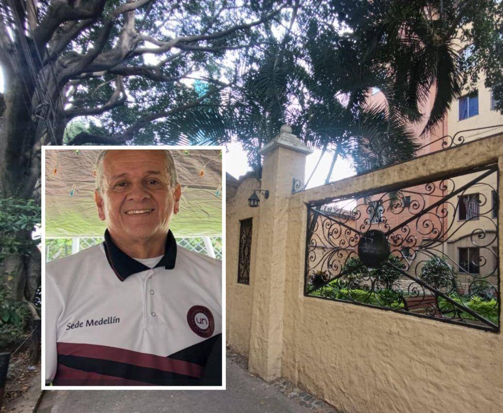 El docente Jaime Alberto Ramírez Álvarez (detalle), de 68 años, y su esposa, María Eugenia Álvarez, de 65, murieron tras caer del piso 22 de este edificio en el centro de Medellín. FOTOS: <b>ALEJANDRA MORALES RÍOS Y CORTESÍA</b> 