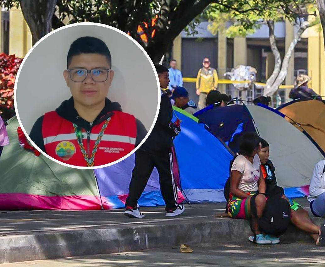 John Carupia, autoridad mayor del Consejo Departamental Indígena de Antioquia (Codian) explicó por qué no participaron de la protesta de este lunes en La Alpujarra. FOTO: <b>CAMILO SUÁREZ Y CORTESÍA</b>