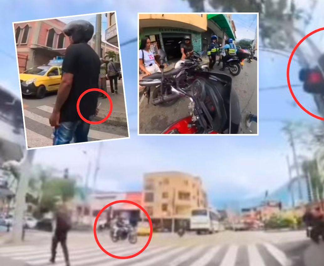 En las imágenes quedó registrado la imprudencia del motorizado, cómo lo intimida con un cuchillo y la presencia de los agentes de tránsito de Bello. FOTO: CORTESÍA TOMADA DE VIDEO