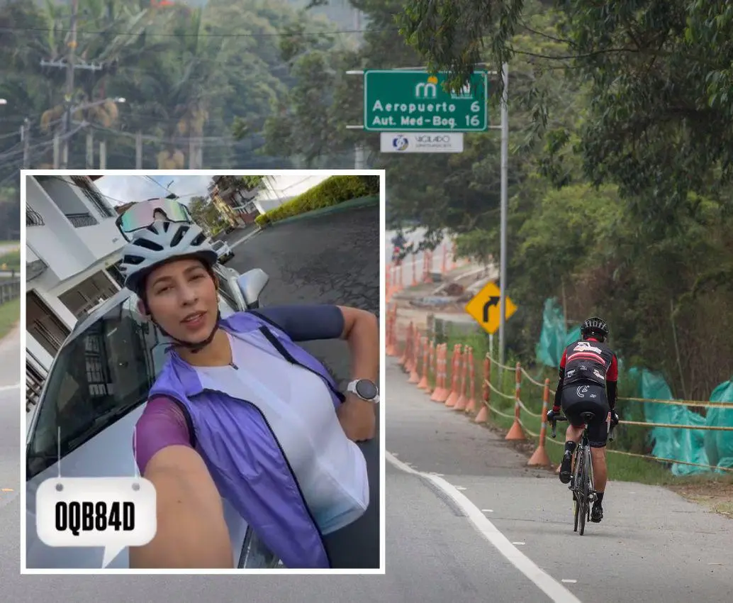 La mujer (detalle) denunció la agresión sexual mientras se movilizaba en su bicicleta en la vía al aeropuerto José María Córdova, de Rionegro, un corredor usado los domingos por centenares de ciclistas. FOTOS: EDWIN BUSTAMANTE Y CORTESÍA