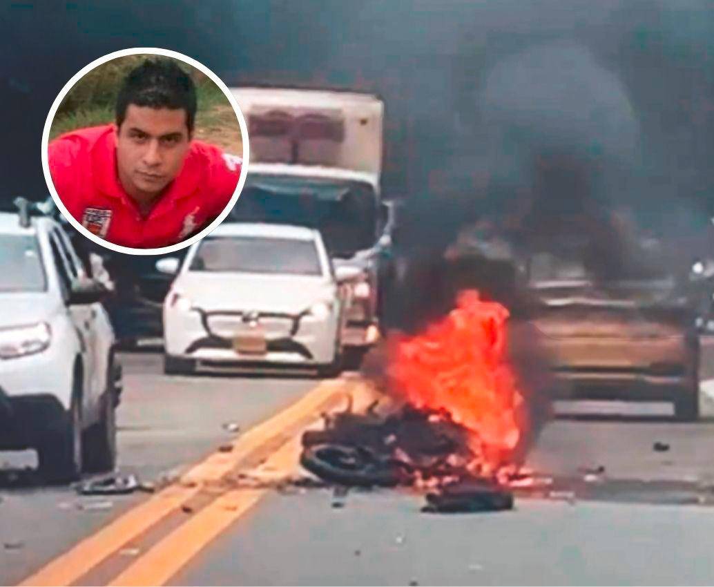 Así quedaron las motos tras el choque de frente de ambos vehículos en la variante a Palmas, en la vereda Yarumal, de Rionegro. Uno de ellos estaría haciendo piques ilegales, de acuerdo con las autoridades. Juan Esteban Orozco Peláez (detalle), de 39 años, fue una de las víctimas. FOTO<b><span class="mln_uppercase_mln"> CORTESÍA</span></b>
